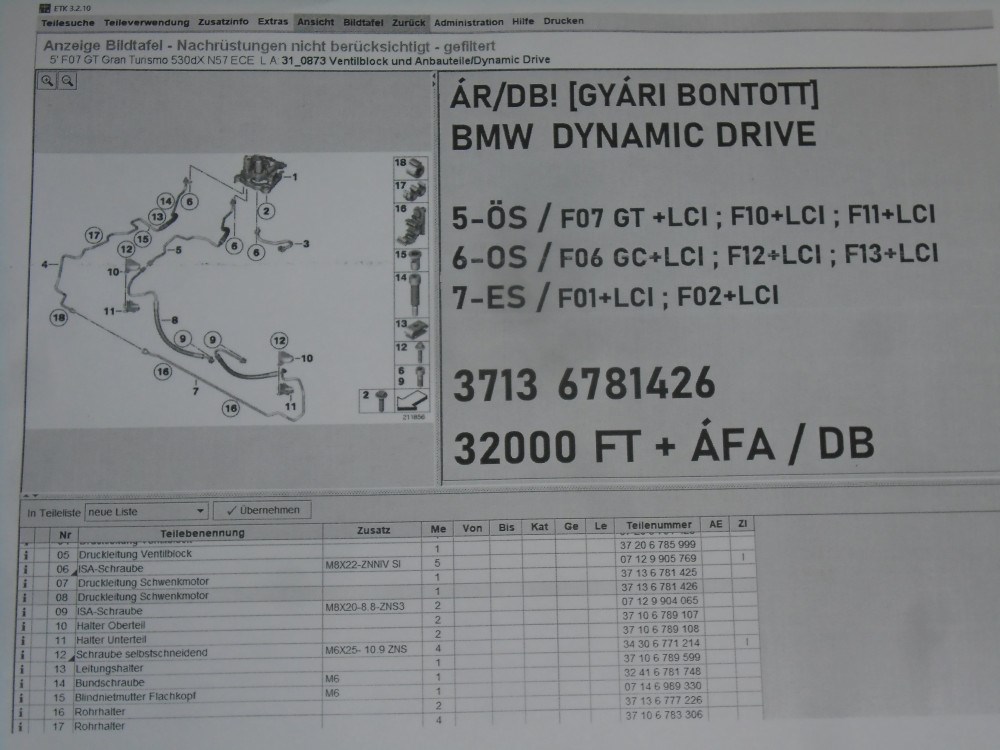 ÁR/DB! [GYÁRI BONTOTT] BMW DYNAMIC DRIVE 5-ÖS / F07 GT +LCI ; F10+LCI ; F11+LCI ; 6-OS / F06 GC+LCI ; F12+LCI ; F13+LCI ; 7-ES / F01+LCI ; F02+LCI  - 3713 6781426 5. kép